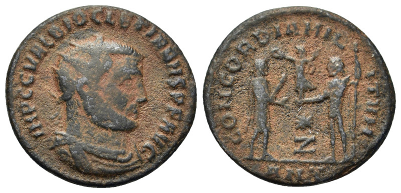 Diocletian (284-305). Æ Radiate (20mm, 2.75g). Antioch, AD 296. Radiate, draped,...