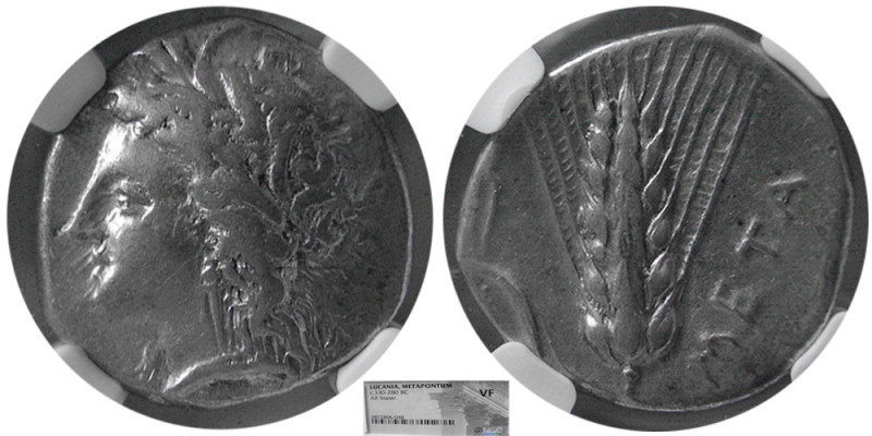 LUCANIA, Metapontum. Circa 330-280 BC. AR Stater. NGC-VF. Head of Demeter left, ...