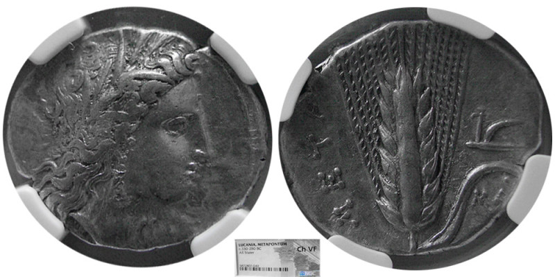 LUCANIA, Metapontum. Circa 330-280 BC. AR Stater. NGC-Choice VF. Obv: Wreathed h...