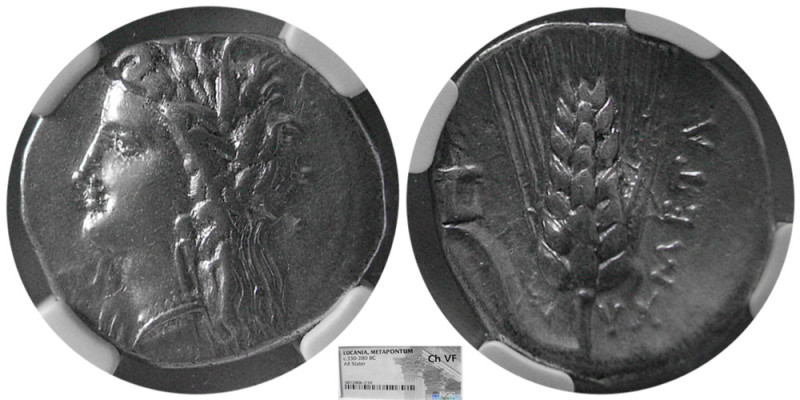 LUCANIA, Metapontum. Circa 330-290 BC. AR Stater. NGC-Choice VF. Obv: Head of De...