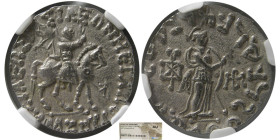 INDO-SCYTHIANS, Azes I / II. after 58 BC. AR Tetradrachm. NGC-AU.