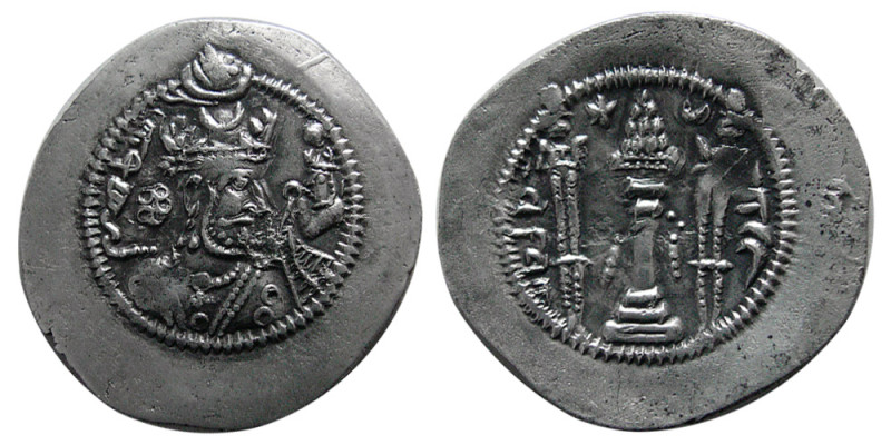 SASANIAN KINGS. Zamasp, 497-499 AD. AR Drachm (3.93 gm; 30 mm). mint "AS", year ...