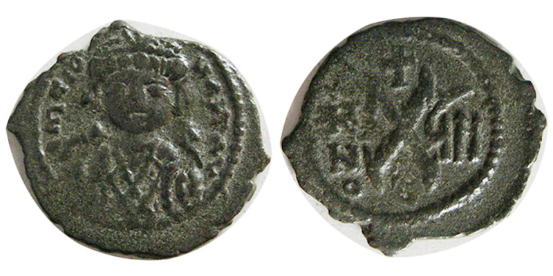 BYZANTINE EMPIRE; Tiberius II Constantine, 578-582 AD. Æ Decanummium (2.22 gm; 1...