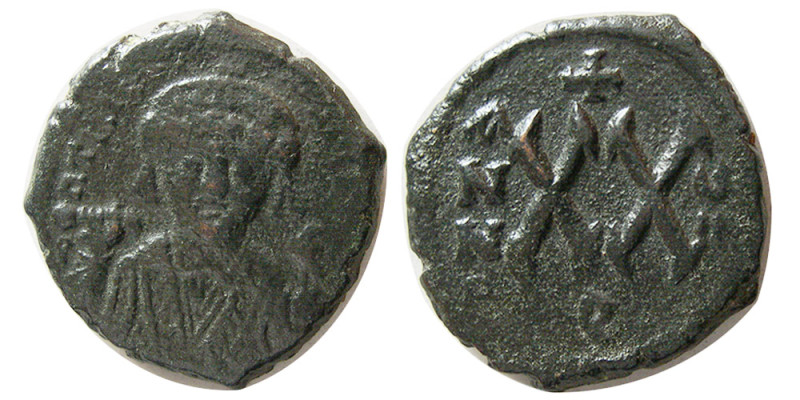 BYZANTINE EMPIRE; Tiberius II Constantine, 578-582 AD. Æ Half Follis (7.56 gm; 2...
