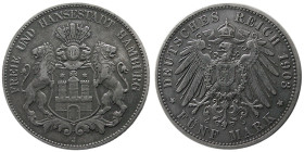 GERMANY, HAMBURG. 1903, FUNE 5 Marks.