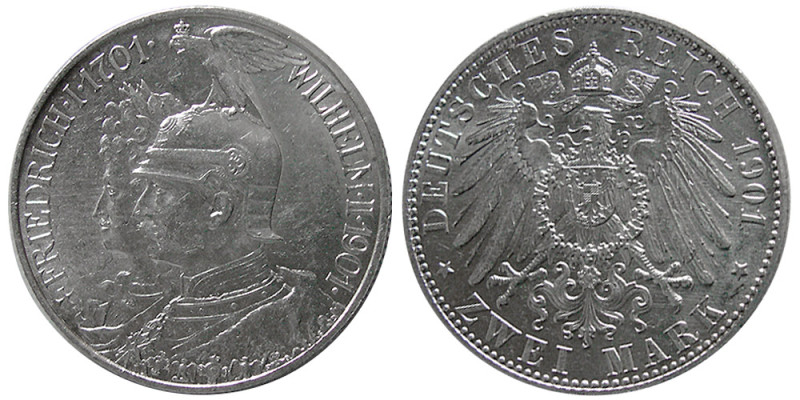 GERMANY, PRUSSIA. Wilhelm II (1888-1918). 2 Marks (11.06 gm; 28 mm). dated 1901....