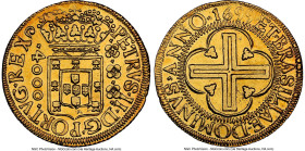 Pedro II gold 4000 Reis 1699-(R) AU Details (Cleaned) NGC, Rio de Janeiro mint, KM98, LMB-031e. Lemon-orange hues grace this beautifully preserved off...