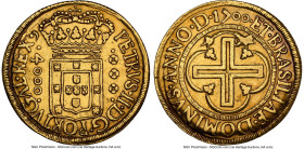 Pedro II gold 4000 Reis 1700-R AU50 NGC, Rio de Janeiro mint, KM98, LMB-32b. A deep, lemon-gold offering with lovely centering. Noting the die break o...