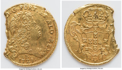 João V gold 6400 Reis (Peça) 1729-B UNC (Altered Surface), Bahia mint, cf. KM137 (for shield type, date unlisted), Prober-Unl., LMB-94A (three example...