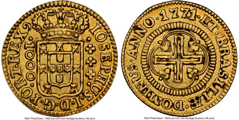 Jose I gold 1000 Reis 1771-(L) AU Details (Reverse Scratched) NGC, Lisbon mint, ...
