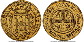 Jose I gold 1000 Reis 1771-(L) AU Details (Reverse Scratched) NGC, Lisbon mint, KM162.3, LMB-301. Large size, Second type, JOSEPHUS/DOMINUS. A rather ...