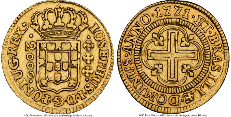 Jose I gold 2000 Reis 1771-(L) AU53 NGC, Lisbon mint, KM182.2, LMB-304. Second T...