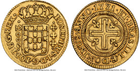 Jose I gold 2000 Reis 1771-(L) AU53 NGC, Lisbon mint, KM182.2, LMB-304. Second Type, IOSEPHUS/DOMINUS. Deep toning around the legends and motifs creat...