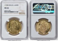 José I gold 6400 Reis (Peça) 1758-B MS66 NGC, Bahia mint, KM172.1, LMB-388. The level of aesthetic and technical character imbued upon this gem exampl...