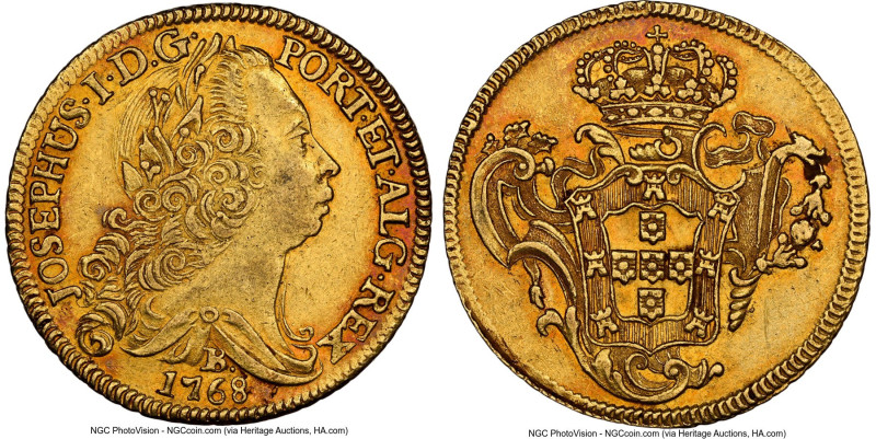 Jose I gold 6400 Reis 1768-B AU53 NGC, Bahia mint, KM172.1, LMB-398. Beautiful r...