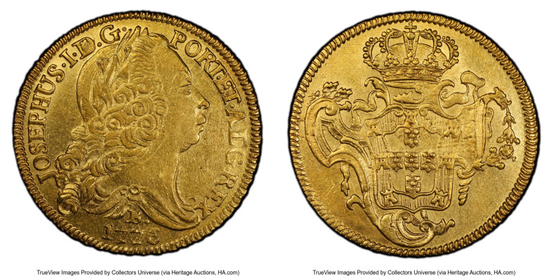 Jose I gold 6400 Reis 1776/2-B AU Details (Repaired) PCGS, Bahia mint, KM172.1, ...