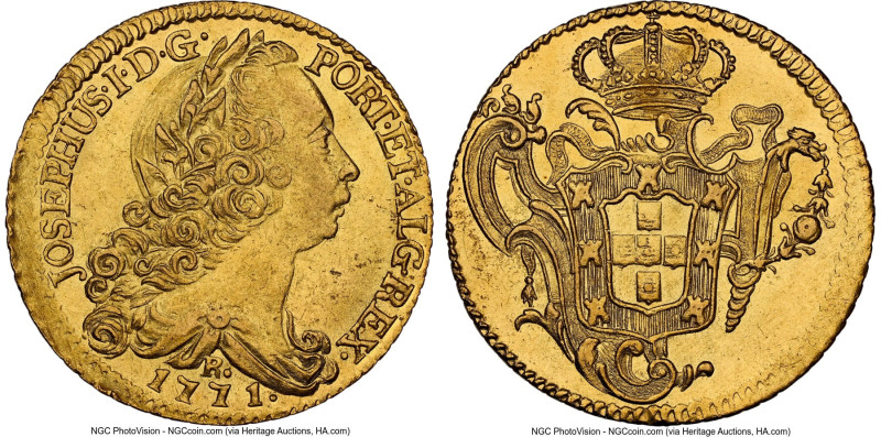 Jose I gold 6400 Reis 1771-R UNC Details (Reverse Cleaned) NGC, Rio de Janeiro m...