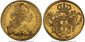 José I gold 6400 Reis (Peça) 1777-R AU55 NGC, Rio de Janeiro mint, KM172.2, LMB-445. Final year of issue. The last year of this long-lived series, bea...