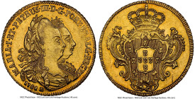 Maria I & Pedro III gold 3200 Reis 1781-B MS61 NGC, Bahia mint, KM150, LMB-476. Presenting chiseled peripheries, this amber toned piece substantially ...