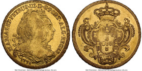 Maria I & Pedro III gold 6400 Reis 1778-B AU58 NGC, Bahia mint, KM199.1, LBM-460. Beautiful dual portraiture with deep lemon-gold surfaces creates an ...