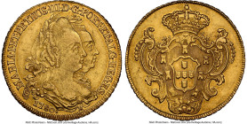 Maria I & Pedro III gold 6400 Reis 1780-R AU58 NGC, Rio de Janeiro mint, KM199.2, LBM-462. A lovely dual portraiture upon luminous honey surfaces. HID...