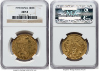 Maria I gold 6400 Reis 1799-B AU53 NGC, Bahia mint, KM226.2, LMB-517. A scintillating example of the type with lemon-champagne surfaces. HID0980124201...