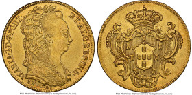 Maria I gold 6400 Reis 1790-R AU58 NGC, Rio de Janeiro mint, KM226.1, LMB-528. Beautiful eye-appeal, with only the very slightest signs of wear on the...