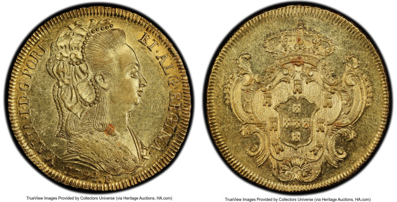 Maria I gold 6400 Reis 1794-R MS61 PCGS, Rio de Janeiro mint, KM226.1, LMB-532. ...