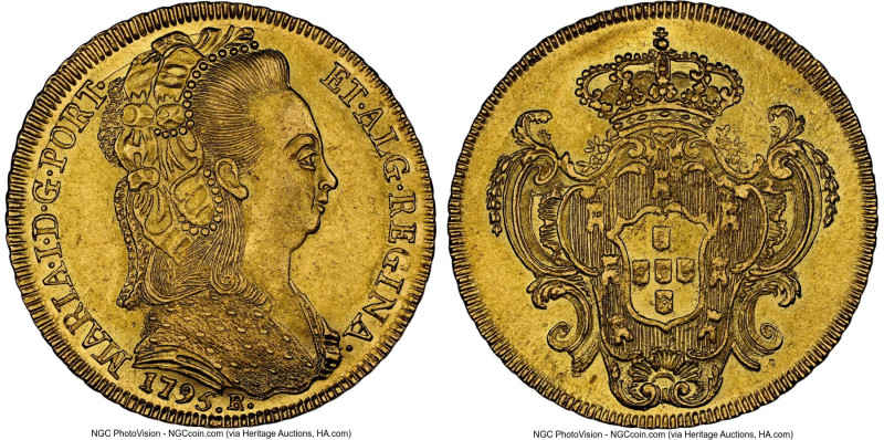 Maria I gold 6400 Reis (Peça) 1795-R MS62 NGC, Rio de Janeiro mint, KM226.1, LMB...