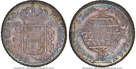 João Prince Regent 960 Reis 1810-B MS62 NGC, Bahia mint, KM307.1, LMB-395. Overstruck on a Spanish Colonial. Stunning toning with an oil-spill effect,...