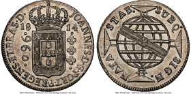 João Prince Regent 960 Reis 1814-B MS62 NGC, Bahia mint, KM307.1, LMB-399. Bright metallic surfaces are graced with a veil of champagne toning. HID098...