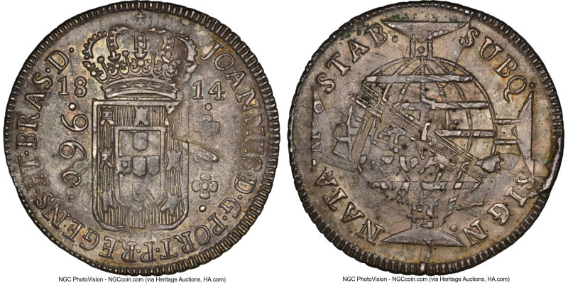 João Prince Regent 960 Reis 1814-B AU58 NGC, Bahia mint, KM307.1, LMB-399. Overs...