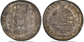 João Prince Regent 960 Reis 1814-B AU58 NGC, Bahia mint, KM307.1, LMB-399. Overstruck on a Mexican Colonial "Portrait" 8 Reales. Much of the original ...