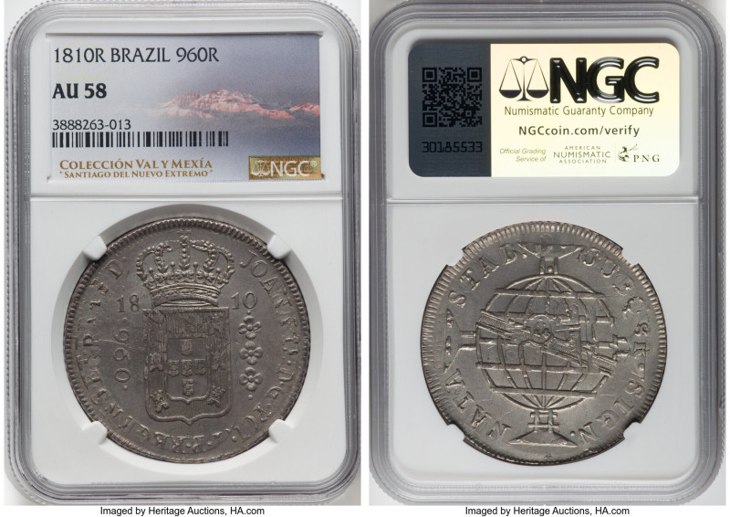 João Prince Regent 960 Reis 1810-R AU58 NGC, Rio de Janeiro mint, KM307.3, LMB-4...