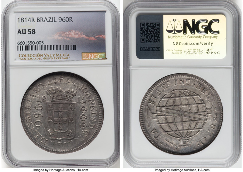 João Prince Regent 960 Reis 1814-R AU58 NGC, Rio de Janeiro mint, KM307.3, LMB-4...