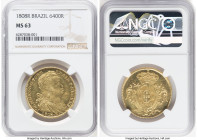 João Prince Regent gold 6400 Reis 1808-R MS63 NGC, Rio de Janeiro mint, KM236.1, LMB-558a. A bright, flashy, and lustrous Choice Mint State example of...