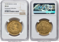 João Prince Regent gold 6400 Reis 1810-R MS64 NGC, Rio de Janeiro mint, KM236.1, LMB-560. A velveteen near-Gem with top-notch eye appeal. Ex. Paulista...