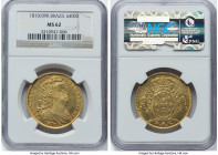 João Prince Regent gold 6400 Reis 1810/09-R MS62 NGC, Rio de Janeiro mint, KM236.1, LMB-560. Appreciable at this grade, displaying well-struck design ...