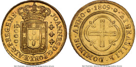 João Prince Regent gold 4000 Reis 1809-(R) UNC Details (Obverse Cleaned) NGC, Rio de Janeiro mint, KM235.2, cf. LMB-569a, MLB-569b (combination unlist...