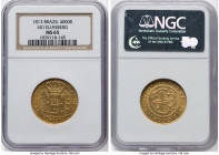João Prince Regent gold 4000 Reis 1813-(R) MS65 NGC, Rio de Janeiro mint, KM235.2, LMB-573. At the peak of certified quality for the issue, and tied f...
