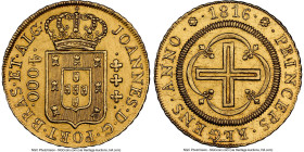 João Prince Regent gold 4000 Reis 1816-(R) UNC Details (Harshly Cleaned) NGC, Rio de Janeiro mint, KM312, LMB-578. "REGENS" on reverse. A special seri...
