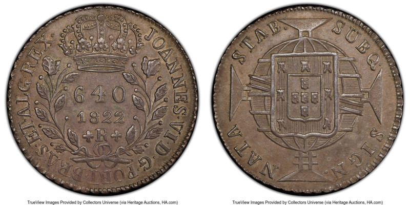 João VI 640 Reis 1822-R AU55 PCGS, Rio de Janeiro mint, KM325.2, LMB-475. Mintag...