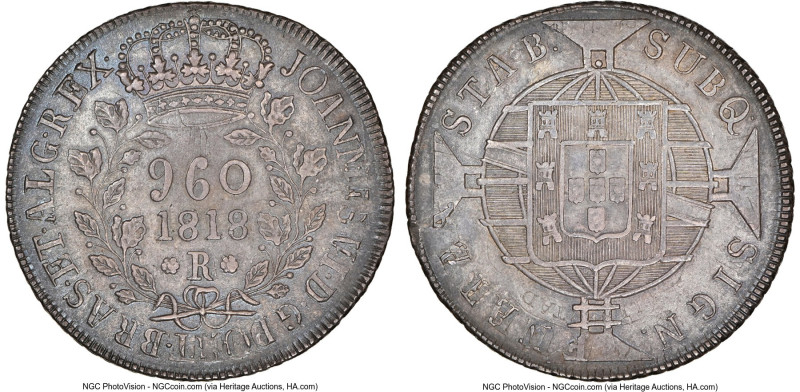 João VI 960 Reis 1818-R AU58 NGC, Rio de Janeiro mint, KM326.1, LMB-476. Wreath ...