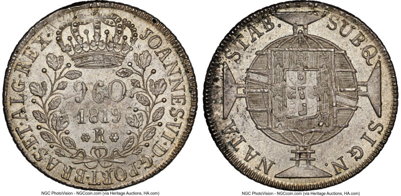 João VI 960 Reis 1819-R MS64 NGC, Rio de Janeiro mint, KM326.1, LMB-477. A slate...