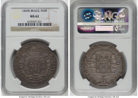João VI 960 Reis 1820-R MS62 NGC, Rio de Janeiro mint, KM326.1, LMB-478. Overstruck on Bolivian 8 Reales 1817 PTS-PJ. Very attractive in hand with str...