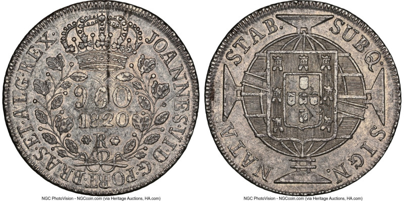 João VI 960 Reis 1820-R MS62 NGC, Rio de Janeiro mint, KM326.1, LMB-478. Overstr...