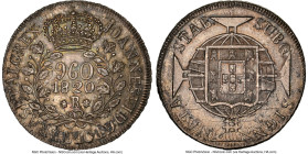 João VI 960 Reis 1820-R MS61 NGC, Rio de Janeiro mint, KM326.1, LMB-478. Overstruck on Peruvian 8 Reales 1817 LM-JP. A good combination of host remnan...
