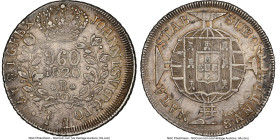 João VI 960 Reis 1820-R AU Details (Reverse Scratched) NGC, Rio de Janeiro mint, KM326.1, LMB-478. Overstruck on a Chile Peso So-FJ. From the Colecció...