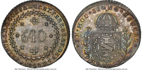 Pedro I 640 Reis 1824-R MS63 NGC, Rio de Janeiro mint, KM367, LMB-500. By slightly tilting this Choice example, one is greeted by a stunning rainbow o...