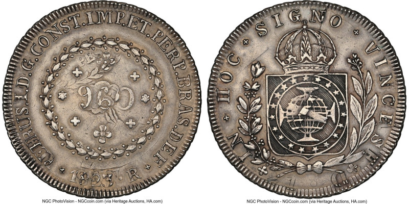 Pedro I 960 Reis 1823-R AU Details (Cleaned) NGC, Rio de Janeiro mint, KM368.1, ...